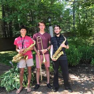 Lincoln Academy band, students and alumni, from left: Sophomore Jarrett Gulden, tenor saxophone; 2016 grads Camden Gulden, trombone and Alex Enders, saxophone. Courtesy of Kirsten Ingram