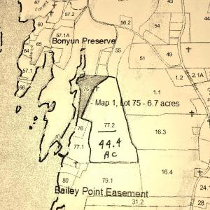 Map showing the most recent addition to the Bonyun Preserve on Westport Island. Courtesy of town of Westport Island.