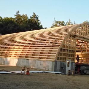 Work continues on Westport Island’s sand and salt shed Aug. 7. JANE CARPENTER/Boothbay Register