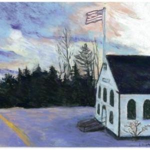 Town Hall painting by Sarah Rhinelander, Westport Island. Courtesy of http://westportisland.us/