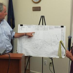 Attorney Sarah McDaniel cross-examines Coastal Maine Botanical Gardens Executive Director Bill Cullina Aug. 31 during the Boothbay Appeals Board hearing. BILL PEARSON/Boothbay Register