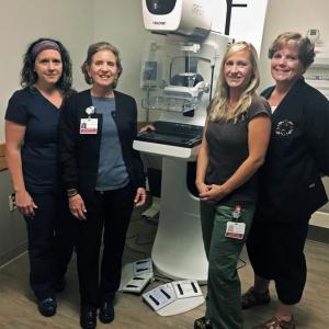 Registered radiologic technologists, from left, Kelley Brackley, Nancy Duffy, Melissa Lewandowski and Sandy Holmes, with the new Digital Breast Tomosynthesis system. Courtesy of LincolnHealth
