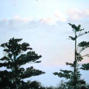 Bev Walker’s 16” x 20” oil painting, “Popcorn Clouds.” Website image Bev Walker Maine artist