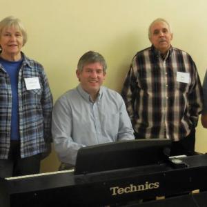 Joining H.E.Y. Music Director Sean Fleming at the keyboad, are new cast members, from left, Marie Kaplowitz, Carolee Withee, Bill Child, and Dan Belknap. Courtesy of Susan Day