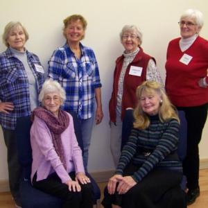 Rehearsing a new chair tap routine from left, back row: Carolee Withee; Carol Teel, tap choreographer; Carolyn Gray and Melba Boynton; seated: Lila Blechman and Viola Glendenning. Missing from photo: June Bourne, Anne Guild, and Tish Meyers. Courtesy of Susan Day