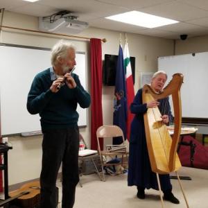Fred Gosbee, left, accompanies Julia Lane during their performance of “Mary’s Dream” at the LCHA’s winter lecture series Feb. 11. KATRINA RICKERMANN/Wiscasset Newspaper