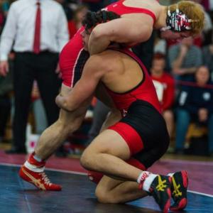 Wiscasset Middle High School senior Sam Strozier, kneeling, competes Feb. 17 in Sanford, where he took second in the Class A state championships. Courtesy of soggy dog designs
