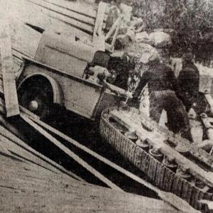 A photograph from the former Bath Daily Times shows the damage resulting when the previous bridge spanning Nequasset Brook in Woolwich collapsed in September 1964.