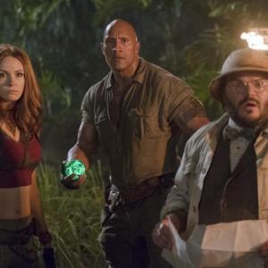 Karen Gillan, Dwayne Johnson and Jack Black in a scene from “Jumanji: Welcome to the Jungle” playing at the Harbor Theater. Courtesy photo