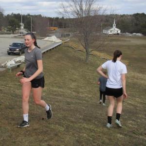 Gwen Webber, the lone freshman on the Wolverine track team, works out at WMHS Monday. PHIL DI VECE/Wiscasset Newspaper