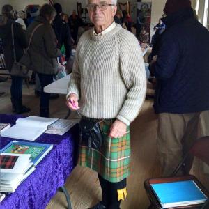 Highland dress, including kilts, is welcome but not required at the annual Tartan Day celebration hosted by the Boothbay Railway Village and the St. Andrews Society of Maine. Historian Bill McKeen is shown here wearing his kilt at last year’s celebration while sharing his vast knowledge of Scottish history. Courtesy of BRV