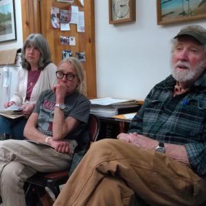 Town Clerk Gaye Wagner, left, and resident Nancy Shaul, center, listen as E. Davies Allan makes a $2,000 donation on behalf of KELT. JANE CARPENTER/Wiscasset Newspaper.