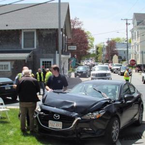 A two-car accident occurred around noon on May 18 with one vehicle coming to a stop on the front lawn of the Boothbay Register office. More details to follow. LISA KRISTOFF/Boothbay Register