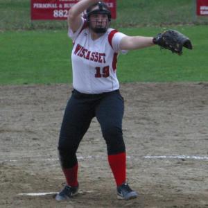 Pitcher August Moore won her second game for Wiscasset Middle High School vs Mountain Valley. PHIL DI VECE/Wiscasset Newspaper
