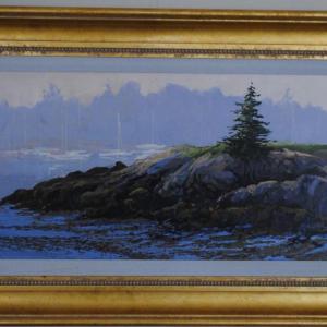 View the PWA collection of art for sale at Lincoln Home in Newcastle,
including this beautiful framed and signed original acrylic painting of a
harbor scene by New Harbor’s late Ron Fletcher. Courtesy of Jill Rice