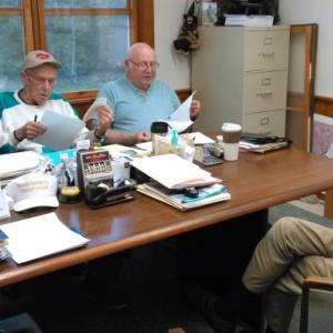 Wright Landing committee chair Richard DeVries briefs Westport Island selectmen. JANE CARPENTER/Wiscasset Newspaper.