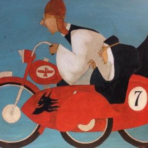 See “MOTO,” oil on Masonite by Carlo Albucci now through mid-July at Gold/Smith Gallery. Courtesy of the venue