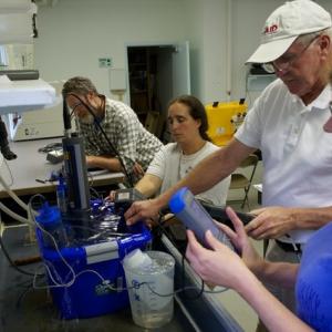 Sarah Gladu, middle, and Kathleen Thornton will present results from the MCOA water monitoring project at the Darling Marine Center at 10:30 a.m. Aug. 3. Courtesy photo