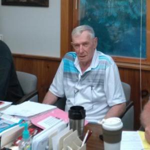 From left, Ross Norton, George D. Richardson, Jr. and Jerry Bodmer hold the Westport Ilsland selectmen’s meeting on Monday, July 9. JANE CARPENTER/Wiscasset Newspaper.