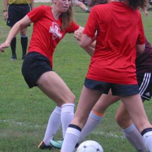 Wiscasset’s Natalie Potter plays in the second period of the July 25 game won by visiting Monmouth Academy. PHIL DI VECE/Wiscasset Newspaper