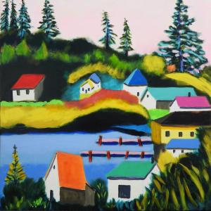 “South Bristol Cove” by Bill Hallett is exemplary of his colorful, contemporary graphic style of painting. Courtesy photo