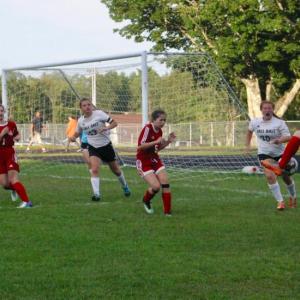 Scoring has been a challenge for the Wolverines this season. That’s Wiscasset’s Gwen Webber with the ball in a home game played earlier this season against Hall-Dale. PHIL DI VECE/Wiscasset Newspaper