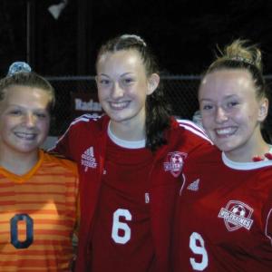 Wolverines soccer tri-captains from left, goalkeeper Lily Souza, Gwen Webber and Sydnie Thayer. PHIL DI VECE/Wiscasset Newspaper