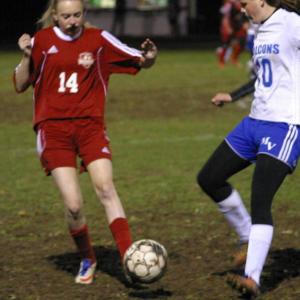 Wolverine Zoe Waltz is shown in the first half of Tuesday night’s game with Mountain Valley. PHIL DI VECE/Wiscasset Newspaper