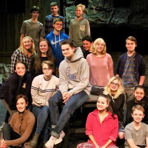 Students in rehearsal for "Man of La Mancha" at the Poe Theater. Pictured from left, front row: Honora Boothby, May Halm, Andrew Lyndaker; second row: Camden LeBel, Rachael Schuster, Jonah Diaute, Marguerita Fairfield and Sonny Cumming; third row: Amelia Carlson, Kayleigh Tolley, Marcus Russano, Emmie Ferrell and Scott Petersen; back row: John Cook (ctr lower), Alex Marin, Brennan Cruz and Vern Smith. Missing from photo are Aiden Jacobs and John Henry Eddyblouin. Courtesy of Joy Braley