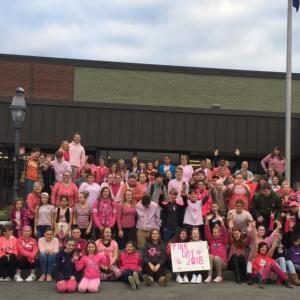 Wiscasset Middle High School turns out in pink Oct. 19 for awareness and support of breast cancer research. Courtesy of Debra Pooler