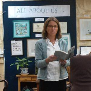 Lisa Steele-Maley, Edgecomb resident and author of “Without a Map: A Caregiver’s Journey through the Wilderness of Heart and Mind” speaks to a group at the Community Center in Boothbay Harbor. JANE CARPENTER/Boothbay Register