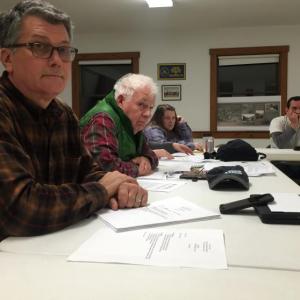 From left, Alna Second Selectman Ed Pentaleri and Third Selectman Doug Baston listen to a resident Nov. 28. SUSAN JOHNS/Wiscasset Newspaper