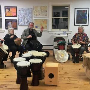 The Drum Circle at River Arts offered on the second Saturday of each month is led by Kitty Hartford. LISA KRISTOFF/Boothbay Register
