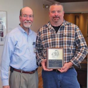 LincolnHealth Senior Facilities Manager for Senior Living Neil Genthner, right, is the 2018 recipient of the Webster and Elise Van Winkle Excellence in Healthcare Award which was presented by LincolnHealth President and CEO Jim Donovan. Courtesy of LincolnHealth