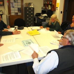 Fire Chief Mike Demers, left, addresses the select board. Also pictured are Allen Greene, Allison Hepler, Jason Shaw, EMS Director Brian Carlton and Chairman David King Sr. PHIL DI VECE/Wiscasset Newspaper