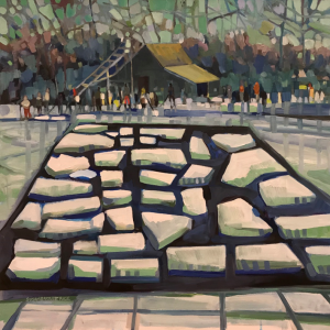 “Ice Harvest,” oil on canvas, by Susan Bartlett Rice, now on display at the CLC YMCA in Damariscotta. Courtesy of Leslie Gomes Susan Bartlett Rice