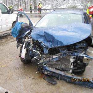 This Ford Focus was involved in an accident on Route 1 in Woolwich Dec. 17. Courtesy of Sagadahoc County Sheriff’s Office