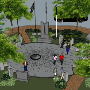 The future Veterans Plaza as designed by Richardson and Associates, Landscape Architects. Courtesy of American Legion Post 20