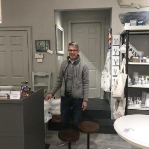 Greg Uthoff of BIRCH shows off some of his Christmas sale merchandise. GINA HAMILTON/Wiscasset Newspaper