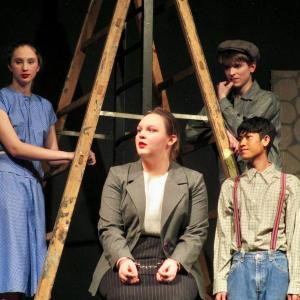 The cast of Murder Box includes, from left, Sabrina Pearse, Olivia Pierce (seated), Phongpak "Fitri" AeLang and Mason Davenport. PHIL DI VECE/Wiscasset Newspaper