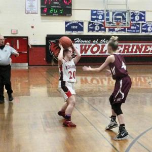 Kateleen Trask plays in the Wolverines' final home game Feb. 4. PHIL DIVECE/Wiscasset Newspaper