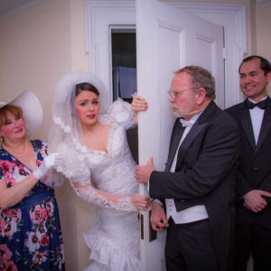 Scene from “Plaza Suite” story about the bride having second thoughts, from left: Shirley Bernier, Hope Horton, Thom Watson and Michael Hudson. The play opens at the Chocolate Church Arts Center on Feb. 22. Dave Mention photo
