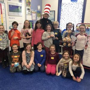 Donna Footer and her second grade class celebrate Dr. Seuss's birthday March 1. Courtesy of Cindy Collamore