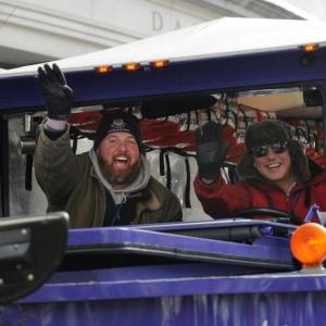 Chris Makridis behind the wheel of a duck boat during the Patriots’ victory parade in February. Courtesy photo