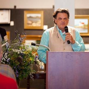 Kaja Veilleux and John Bottero of Thomaston Place Auction Galleries pictured during Boothbay Region Land Trust’s 2015 Points of View Art Auction. BRLT’s quadrennial auction this summer will again be guided by their professional services. Courtesy of BRLT