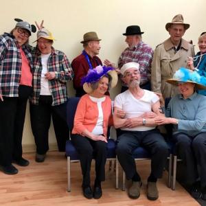 H.E.Y. cast members are ready to make you laugh. Seated, from left, are Judy Groves, John Harris, and Nancy Parker; back row teams are, from left, Susan Day and Catherine Rolerson; George Van Deventer and Gene Reil; and Bruce and Eleanor Krause. Courtesy of Susan Day Hearts Ever Young