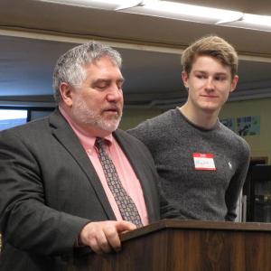 WMHS Principal Charles Lomonte and senior Matt Chapman at Tuesday’s school committee meeting. PHIL DI VECE/Wiscasset Newspaper