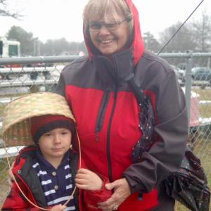 Wiscasset’s Nancy Wyman and grandson Dalton Wyman, 4, take part in Parks and Recreation’s Easter egg hunt on a soggy Saturday, April 20. ART MAYERS/Wiscasset Newspaper