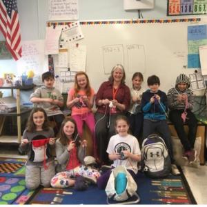 Teacher Becky Hallowell's after school knitting club. Courtesy of Cindy Collamore