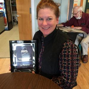 Wiscasset Parks and Recreation Director Lisa Thompson at WCC April 26 with her new award. SUSAN JOHNS/Wiscasset Newspaper